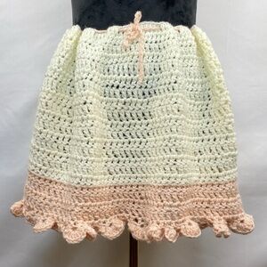 Handmade Open Knit Mini Skirt Ruffle Hem